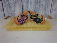 Yellow Metal Wire Tray & 2 Witch Boot Candle Hold