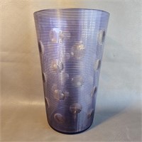 Blown Glass Vase w/Lens Pattern & Thread Wrap
