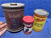 (3) Antique tins (Velvet, Hulco, Calumet)