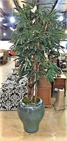 Large Glazed Pottery Planter with Faux Tree