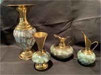 VTG DELFT Dutch Marbled Turquoise/Brass Vase