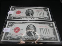 (2) Series of 1928-G $2 Notes Red Seal