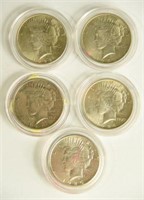 (5) US silver piece dollars: (1)1922, (1) 1923,