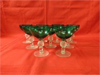 Green glass footed glasses(9)