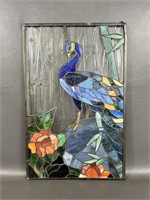 Hanging Stained Glass Peacock Panel