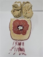 NATIVE AMERICAN BEADED POUCH & BABY MOCCASINS