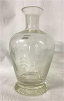 Vintage light yellow etched water decanter.
