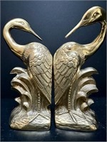 Midcentury Crane Brass Bookends