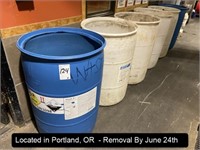 LOT, (6) ASSORTED POLY BARRELS (NO LIDS)