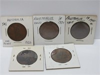 5 Australia Large Copper Pennies