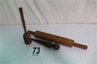 Vintage Wooden Rolling Pin, Dasher &