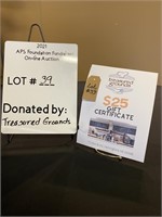 $25 Gift Certificate to Treasured Grounds