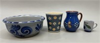 4 German Pottery Dishes Including Bowl, Cup,