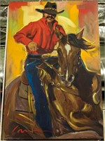 Art-Large Original Oil on Canvas of Roping Cowboy