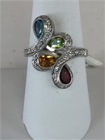 10K WHITE GOLD SIZE 8 MULTI COLOR STONES .12CTW