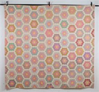 Vintage Hand Sewn Honeycomb Pattern Quilt