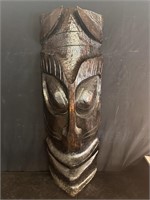 Hand Carved Large Wooden Tiki Mask Smiling