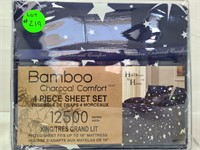 4 piece king size bamboo navy & star sheetset