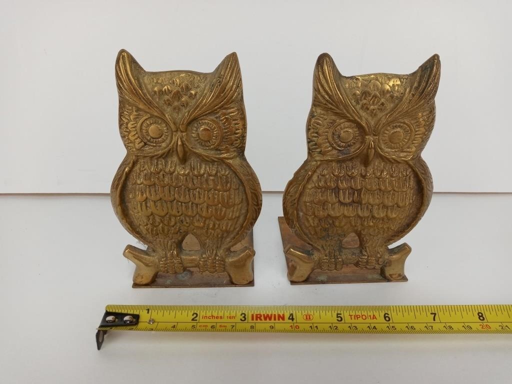 Vintage Brass Owl Book Ends