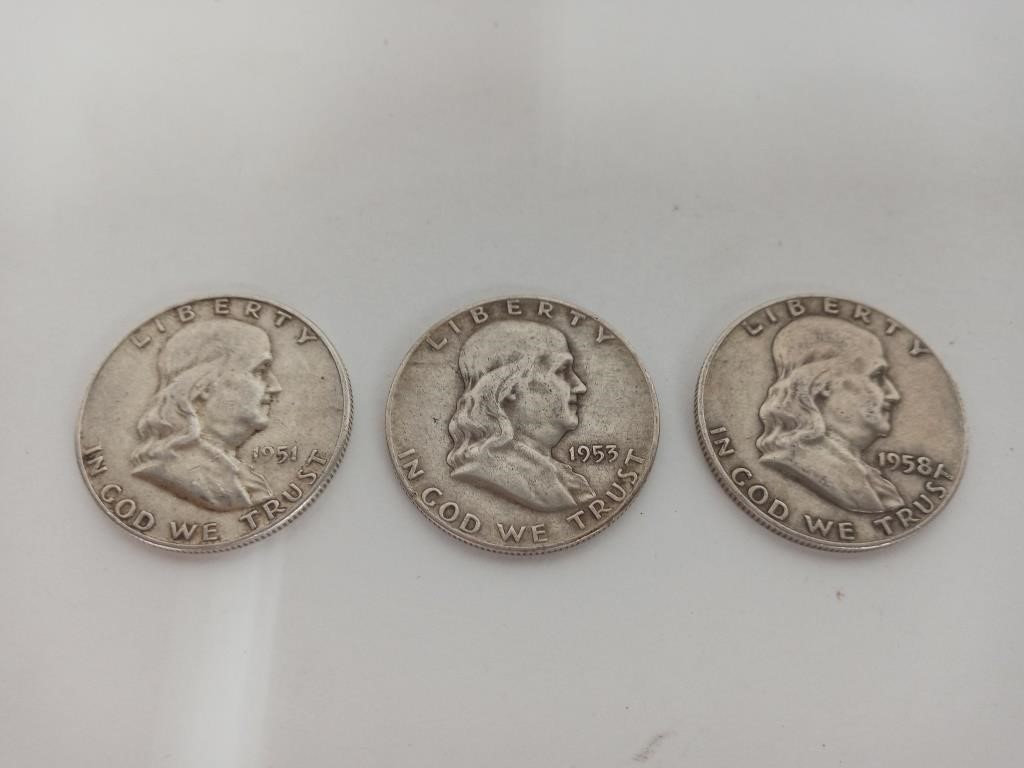 Franklin Silver Half Dollar Lot of 3