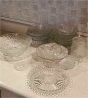 Assorted glassware, serving bowls, relish trays