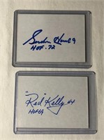 Gordie Howe & Red Kelly Autographed Index Cards