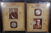 1884 & 1885 UNC MORGAN DOLLARS W/STAMPS