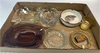 7 Assorted Ashtrays and Match box