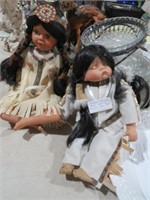 2 VINTAGE SLEEPING NATIVE AMERICAN PORCELAIN DOLLS