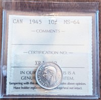 1945 Canada ICCS Graded Dime - MS-64