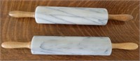 E - LOT OF 2 MARBLE & WOOD ROLLING PINS (L43)
