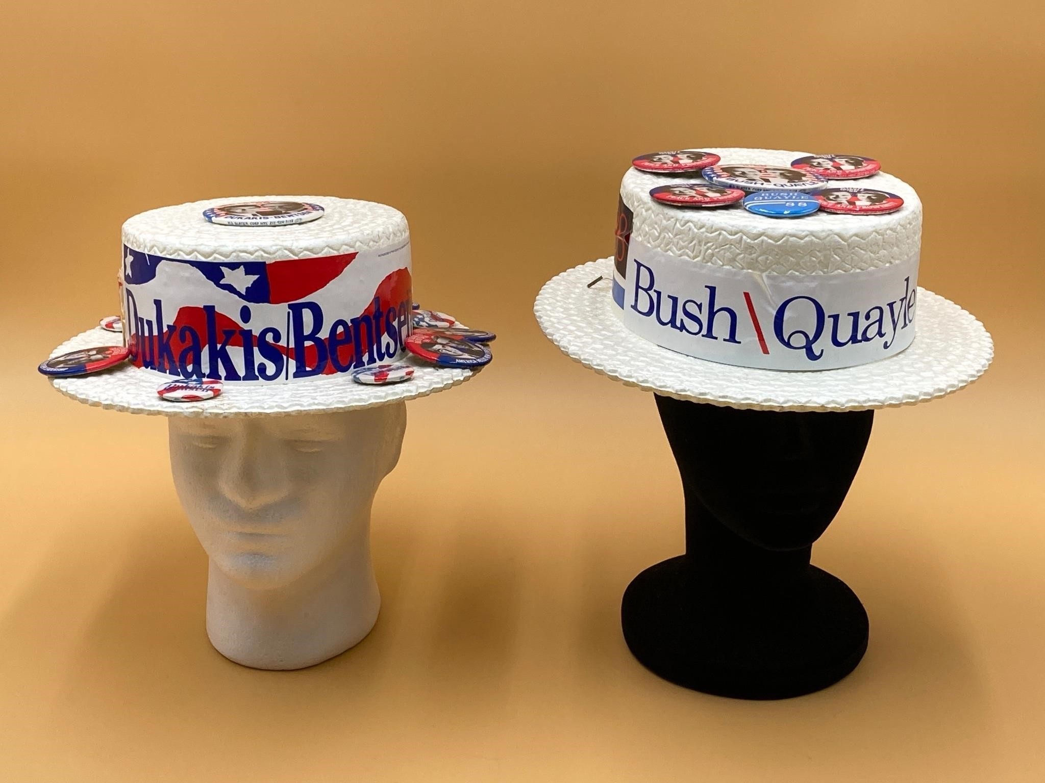 Bush Sr & Dukakis Campaign Hats With Pins