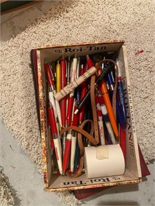 Pen collection and money bags