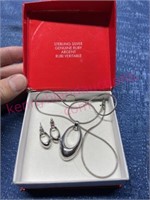 Sterling silver w/ ruby necklace & earrings set