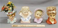 Group of 4 Vintage Lady Head Vases