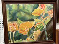 FRAMED BATIK FLORAL FROM BALI - 27.5 X 23.5 “