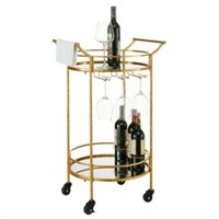 Round Gold Metal Bar Cart, 2 Shelves, 3 Wine Holds