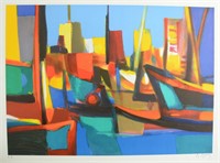 Marcel Mouly- Lithograph on paper "Port"