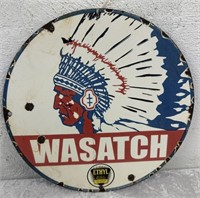 Round Enamel "WASATCH" Sign