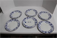 6 Doulton Burslem Yale Flow Blue 9" Dinner Plates