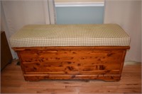 Solid cedar chest with hinged lid and cushion, 54x