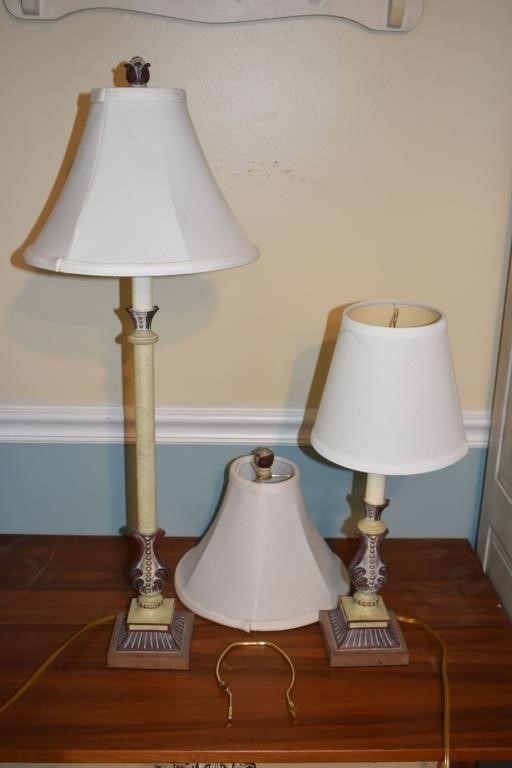 2 similar table lamps and 3 shades, tallest 31"h;