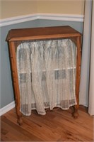 Small shelf with curtained front, 25x16x35"h; as i