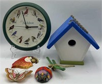 Wooden Hanging Birdhouse, Audubon Clock & Magnets