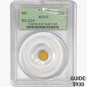 ND Round California Gold Quarter PCGS MS63 BG-224