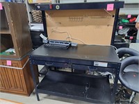 Metal framed work bench with 2 drawers