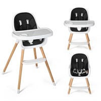 E7609  AILEEKISS 3 in 1 Baby High Chair, Wood, Bla