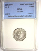 253-268 AD Gallienus Silvering NNC MS60 AR Anton