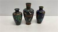 (3) Cloisonné vases, 5.5’’ and 6.5’’