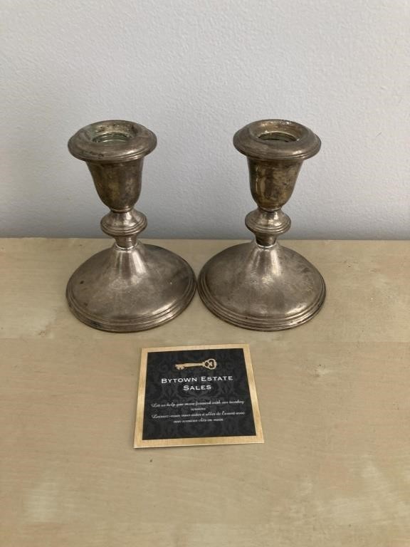 Pair of Silver Plate Short Candle Sticks